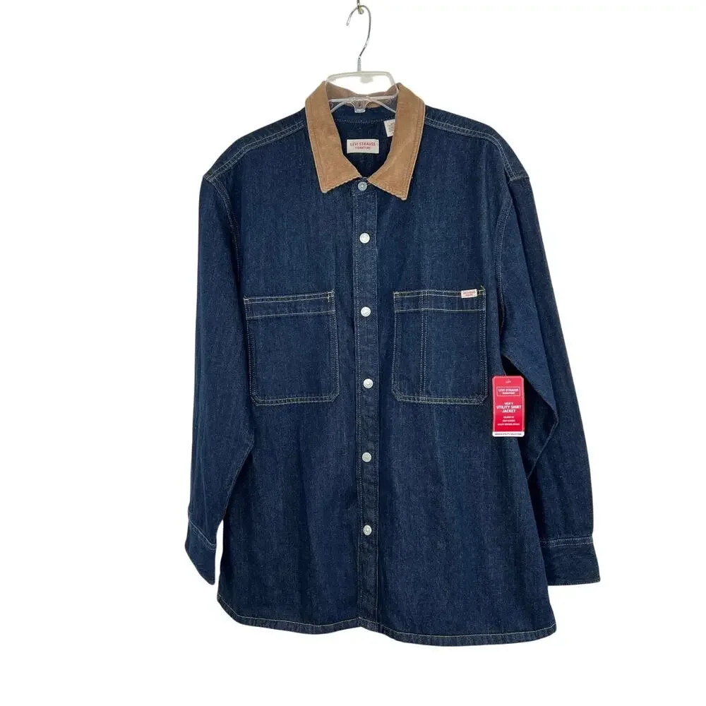 Levis Chore Barn Coat Shacket Denim XL Blue Jean Corduroy Collar Utility NWT - Picture 1 of 9